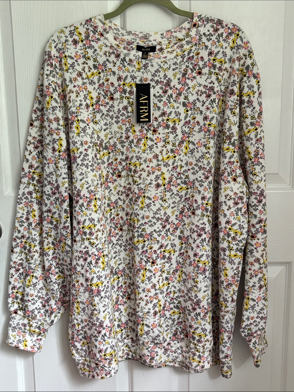 NEW AFRM White Floral Long-Sleeve Lightweight Sweatshirt Size 1X farm flowers